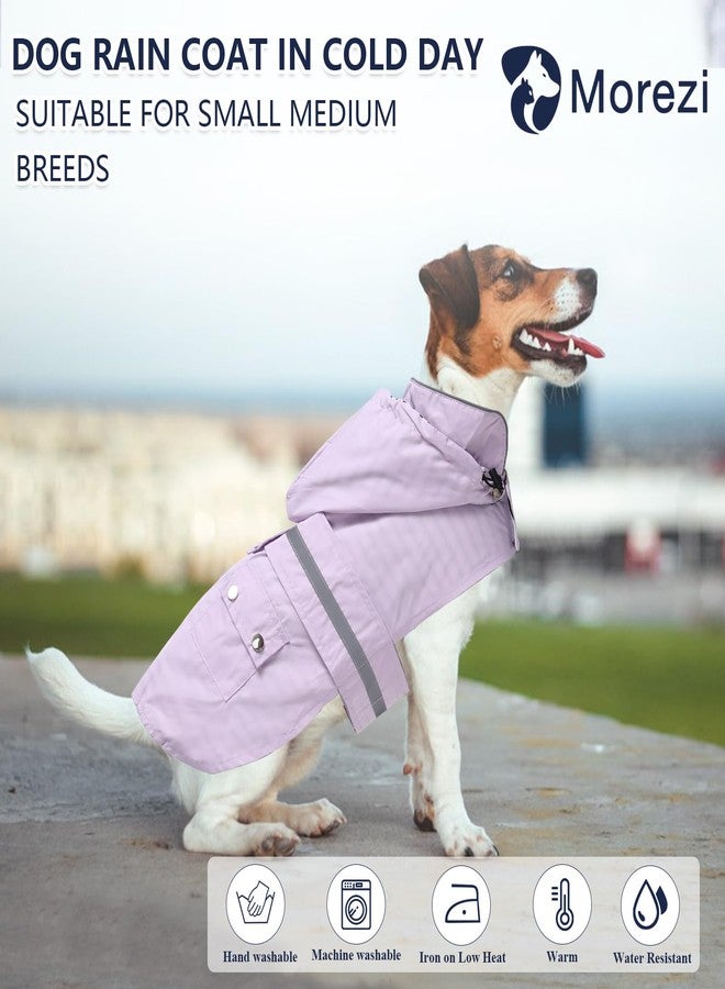 Morezi Dog Raincoat Puppy rain Jacket with Removable Hood for Small Medium Breeds Reflective Strap Storage Pockets in Cold Day Purple L - Image 2